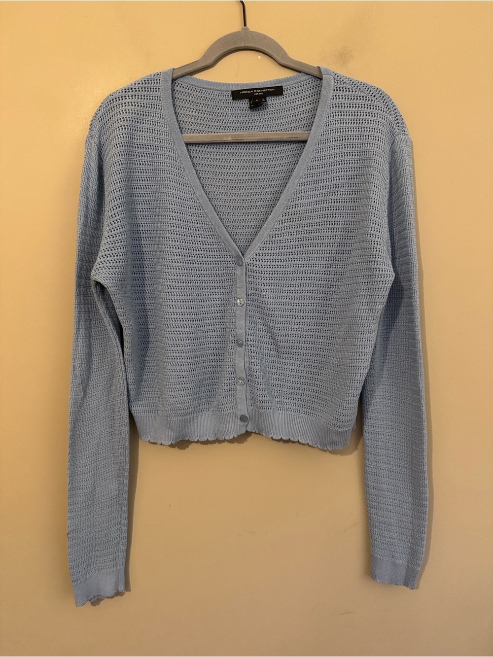 French Connection V-Neck Knit Cotton Cardigan, Blue, size M